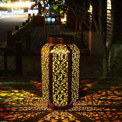 Metallic Solar Lantern Hanging LED Garden Lights Christmas Night Light for Outdoor Patio Lawn Backyard Courtyard Tabletop Decor - Smoothy Home