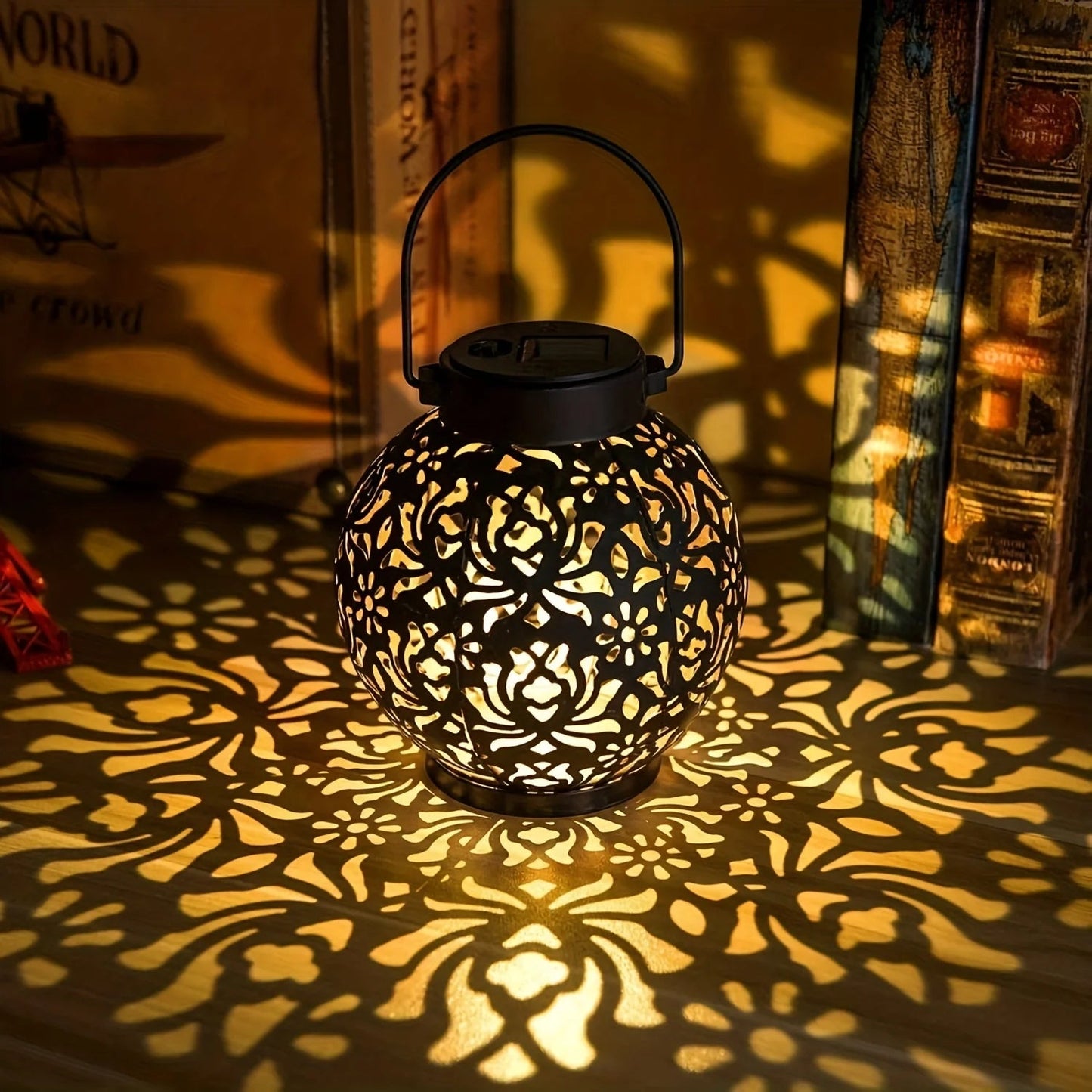 Metallic Solar Lantern Hanging LED Garden Lights Christmas Night Light for Outdoor Patio Lawn Backyard Courtyard Tabletop Decor - Smoothy Home
