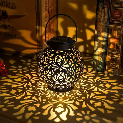 Metallic Solar Lantern Hanging LED Garden Lights Christmas Night Light for Outdoor Patio Lawn Backyard Courtyard Tabletop Decor - Smoothy Home