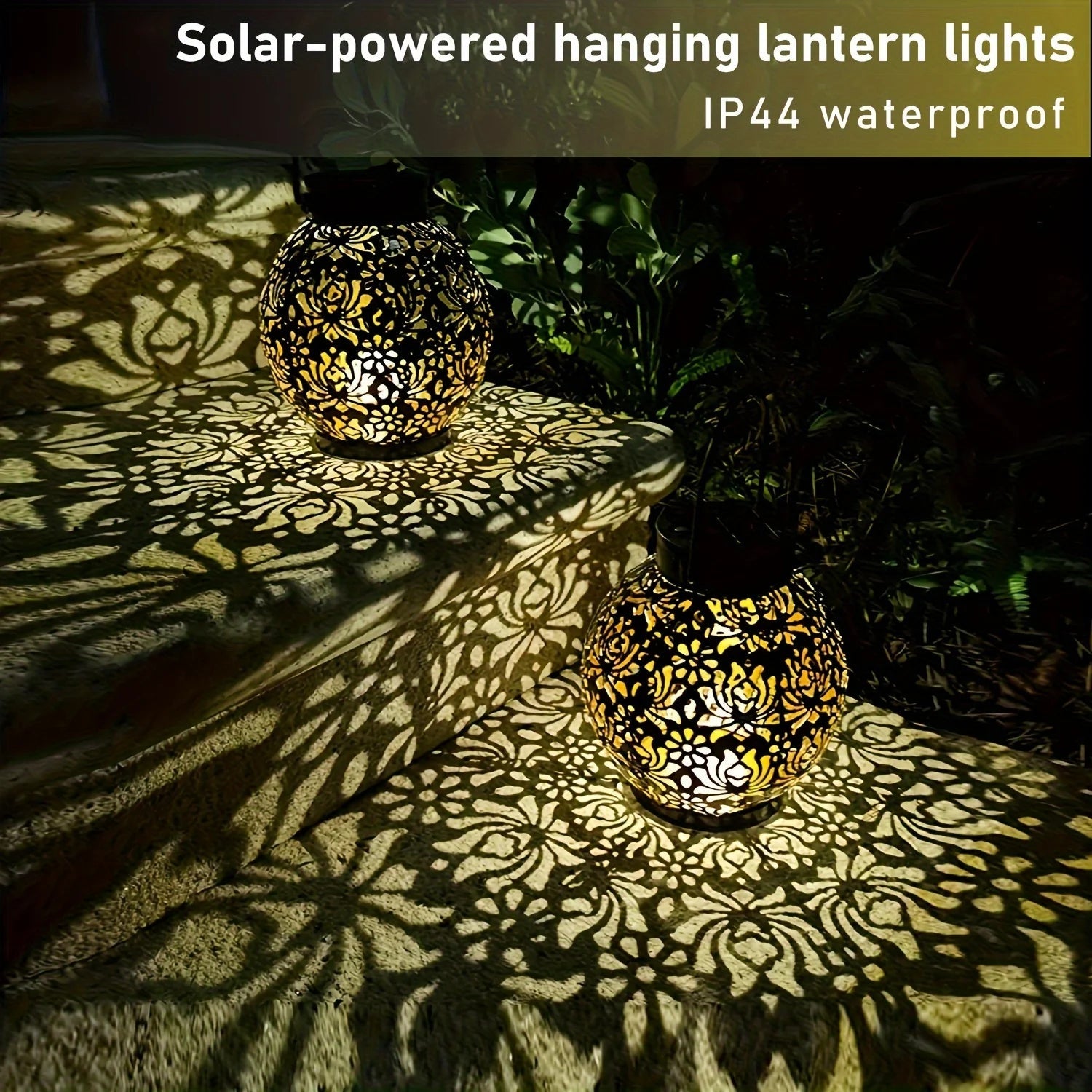 Metallic Solar Lantern Hanging LED Garden Lights Christmas Night Light for Outdoor Patio Lawn Backyard Courtyard Tabletop Decor - Smoothy Home