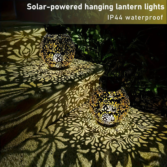 Metallic Solar Lantern Hanging LED Garden Lights Christmas Night Light for Outdoor Patio Lawn Backyard Courtyard Tabletop Decor - Smoothy Home