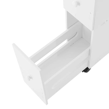 Modern Bathroom Storage Cabinet PVC Narrow Floor Storage Cabinet Floor Standing Storage Cabinet with Drawers Capacity 50kg White - Smoothy Home