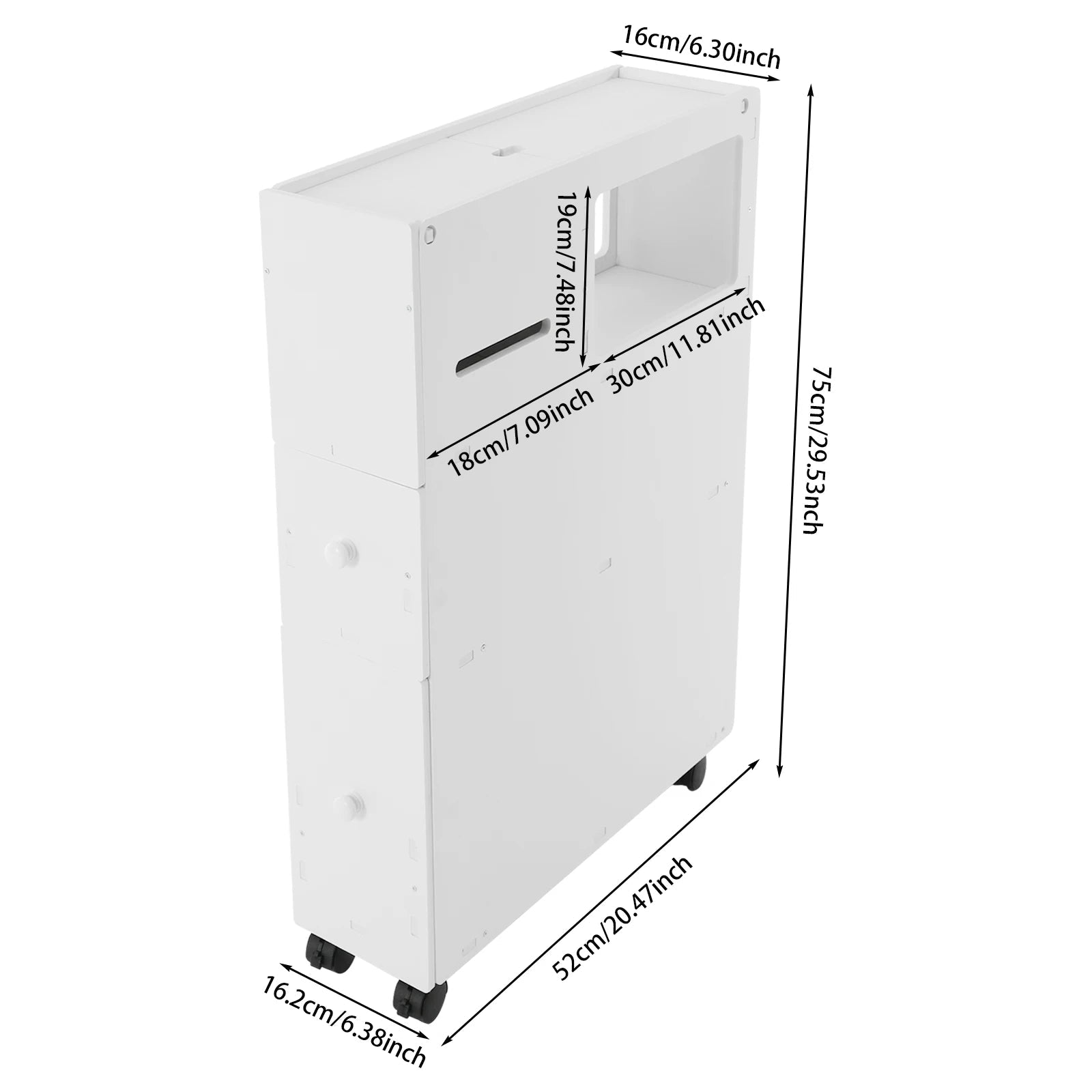 Modern Bathroom Storage Cabinet PVC Narrow Floor Storage Cabinet Floor Standing Storage Cabinet with Drawers Capacity 50kg White - Smoothy Home