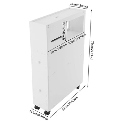 Modern Bathroom Storage Cabinet PVC Narrow Floor Storage Cabinet Floor Standing Storage Cabinet with Drawers Capacity 50kg White - Smoothy Home