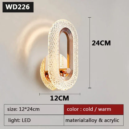 Modern Nordic Luxury Decor Wall Lamp Iron Base Acrylic Lampshade Exquisite Night Sconce Light LED Bedroom Decoration Wall Lustre - Smoothy Home