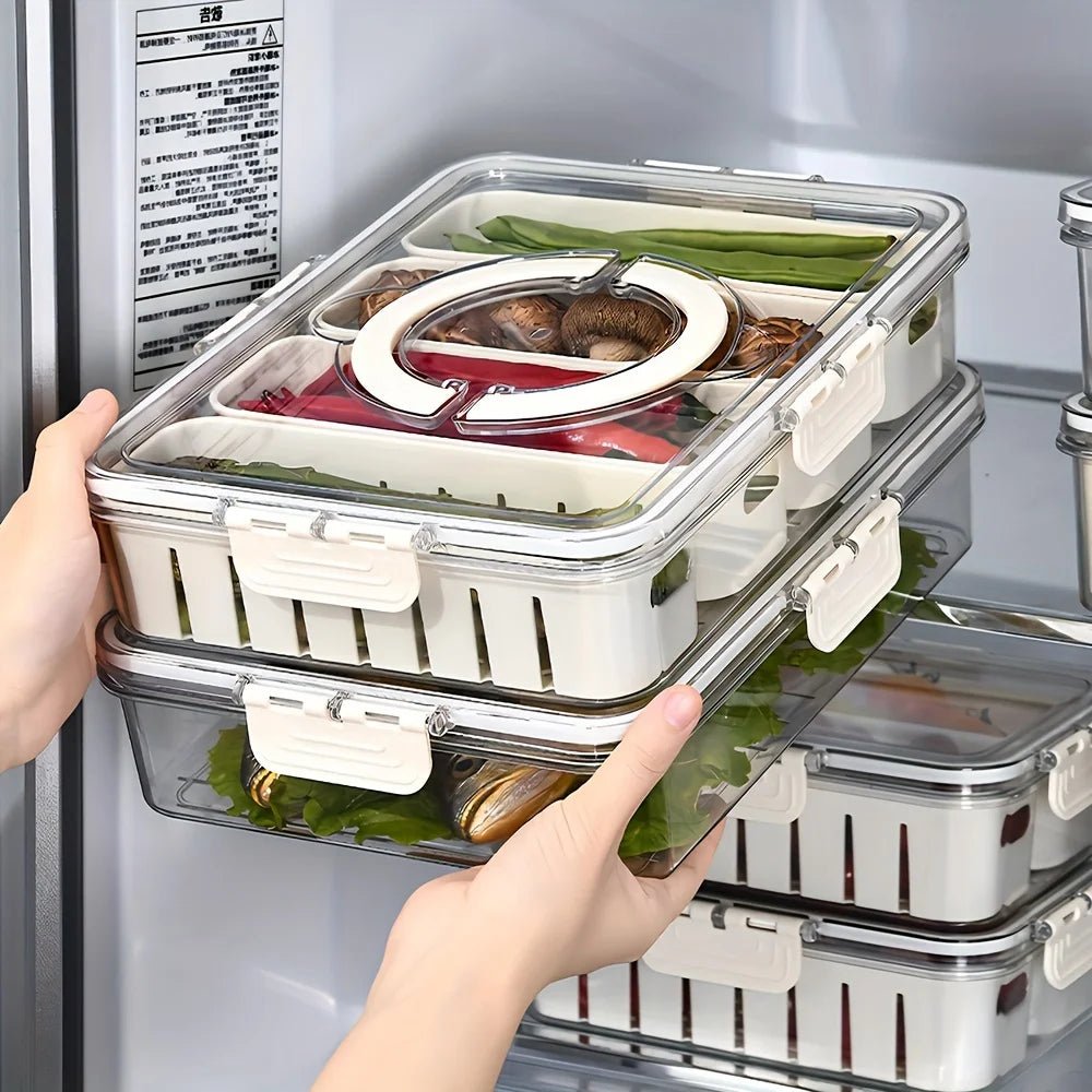 Modern plastic snack tray with lid and handles - Portable 2/4 compartment food storage box with window lid for travel - Smoothy Home