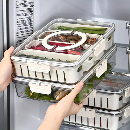 Modern plastic snack tray with lid and handles - Portable 2/4 compartment food storage box with window lid for travel - Smoothy Home
