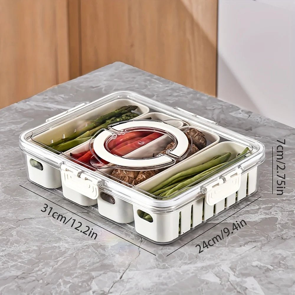 Modern plastic snack tray with lid and handles - Portable 2/4 compartment food storage box with window lid for travel - Smoothy Home
