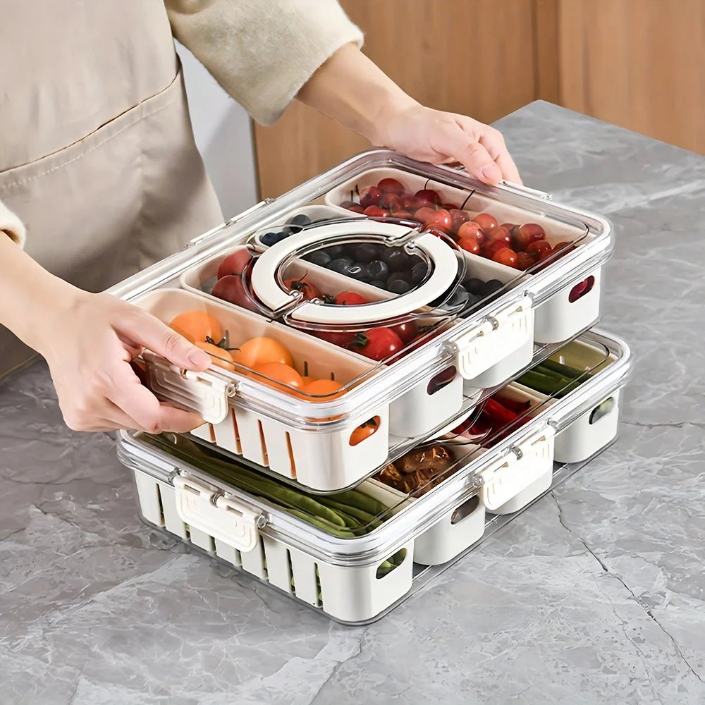 Modern plastic snack tray with lid and handles - Portable 2/4 compartment food storage box with window lid for travel - Smoothy Home