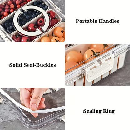 Modern plastic snack tray with lid and handles - Portable 2/4 compartment food storage box with window lid for travel - Smoothy Home