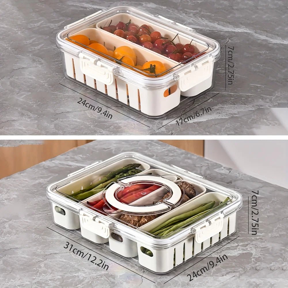 Modern plastic snack tray with lid and handles - Portable 2/4 compartment food storage box with window lid for travel - Smoothy Home