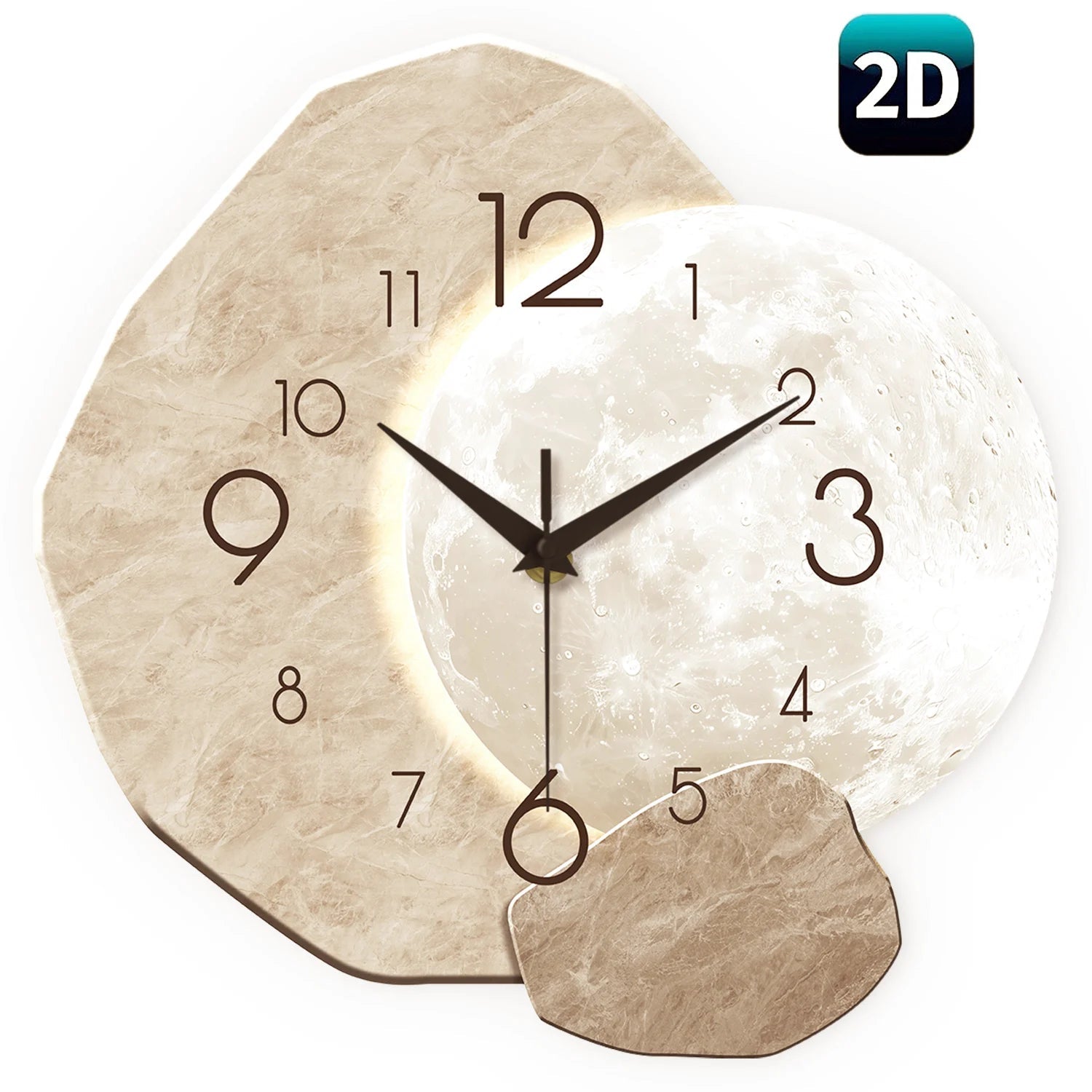 Modern Simple Silent Wall Clock, Moon Design - Quartz Movement, Wooden Material, for Bedroom, Living Room or Office Decoration - Smoothy Home