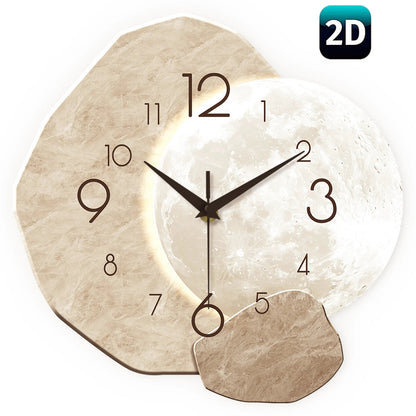Modern Simple Silent Wall Clock, Moon Design - Quartz Movement, Wooden Material, for Bedroom, Living Room or Office Decoration - Smoothy Home