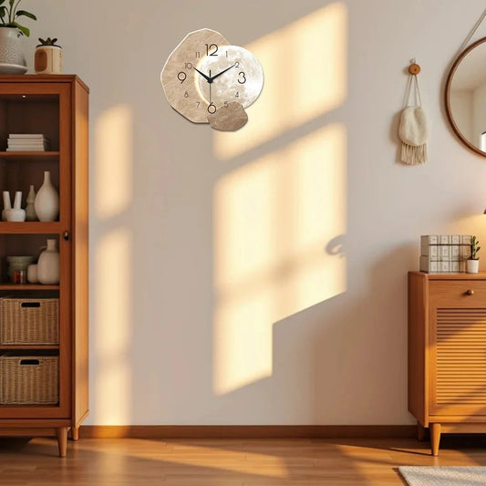 Modern Simple Silent Wall Clock, Moon Design - Quartz Movement, Wooden Material, for Bedroom, Living Room or Office Decoration - Smoothy Home