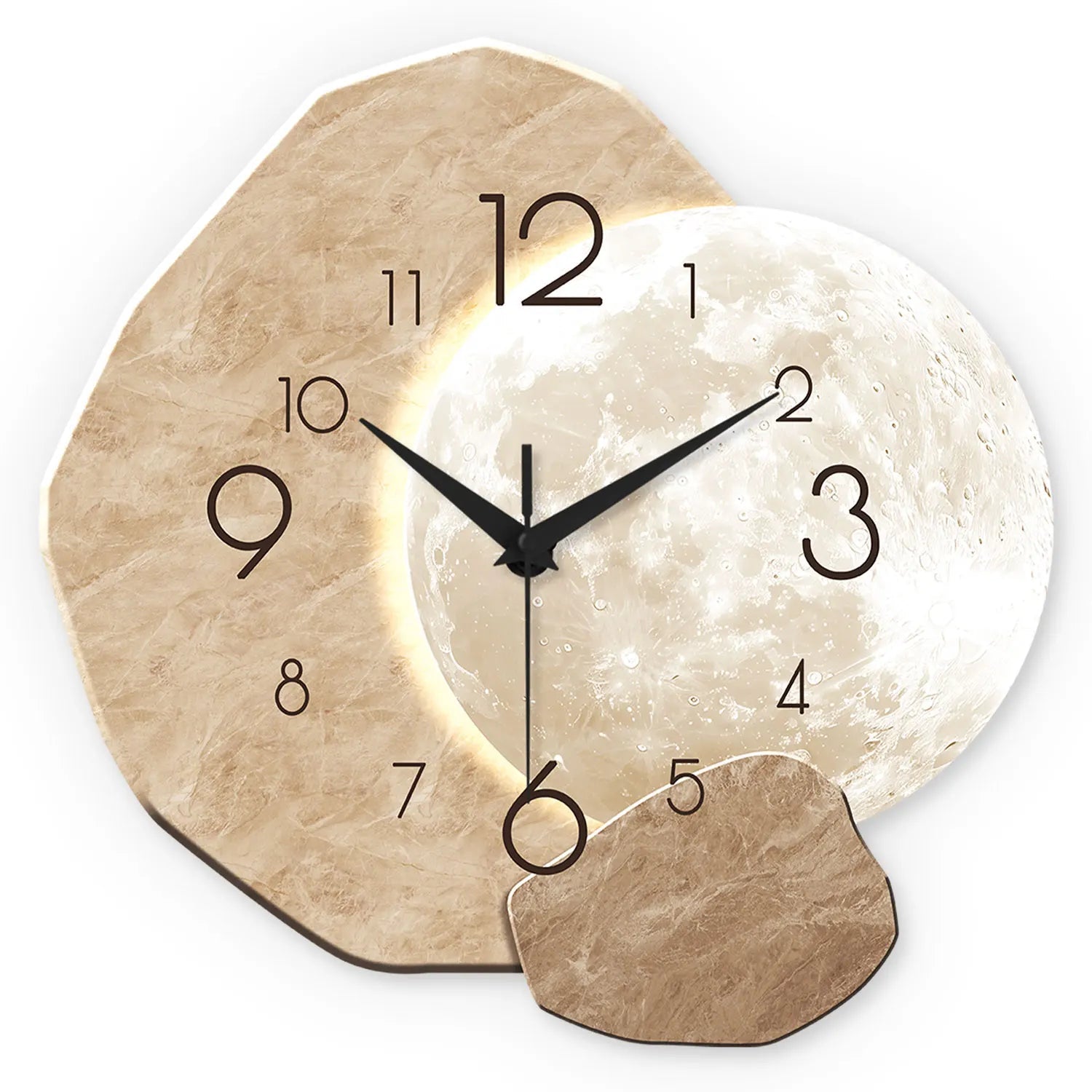 Modern Simple Silent Wall Clock, Moon Design - Quartz Movement, Wooden Material, for Bedroom, Living Room or Office Decoration - Smoothy Home