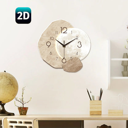 Modern Simple Silent Wall Clock, Moon Design - Quartz Movement, Wooden Material, for Bedroom, Living Room or Office Decoration - Smoothy Home