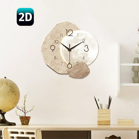 Modern Simple Silent Wall Clock, Moon Design - Quartz Movement, Wooden Material, for Bedroom, Living Room or Office Decoration - Smoothy Home