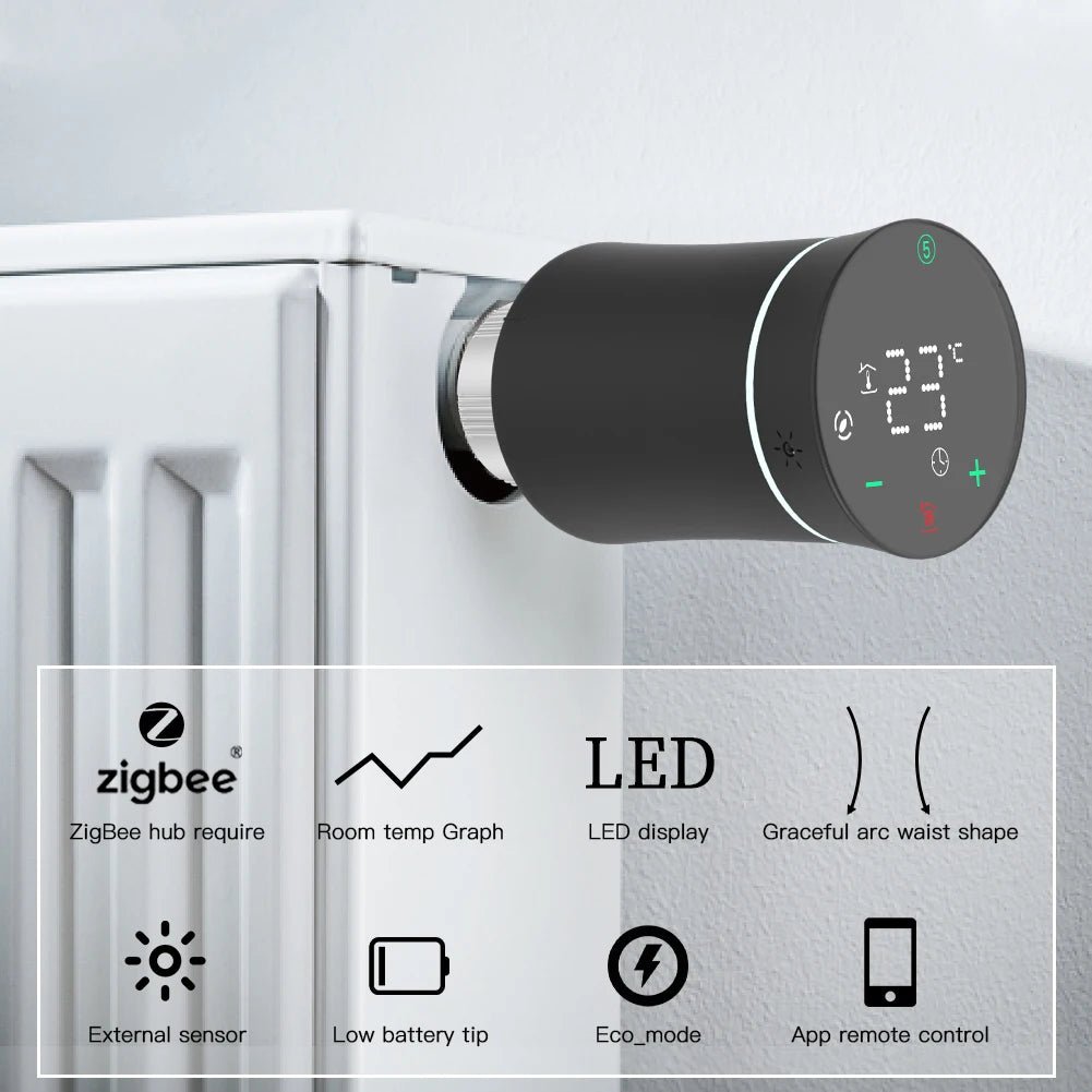 MOES TRV ZigBee 3.0 Tuya New Radiator Actuator Valve Smart Programmable Thermostat Temperature Heater Alexa Voice Control - Smoothy Home