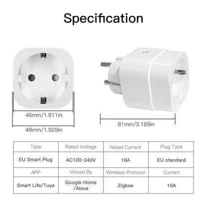 Moes ZigBee Tuya Socket Power Plug 16A Smart APP Wireless Socket Outlet Functional Energy Monitor Timer Alexa Google EU - Smoothy Home