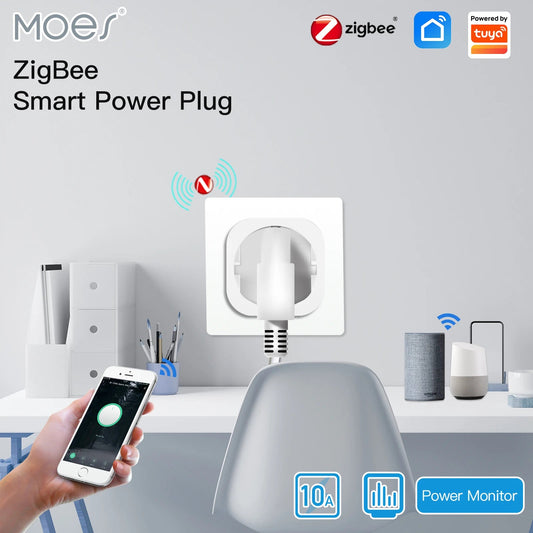 Moes ZigBee Tuya Socket Power Plug 16A Smart APP Wireless Socket Outlet Functional Energy Monitor Timer Alexa Google EU - Smoothy Home