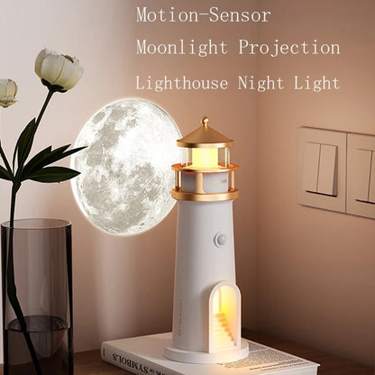 Moon Lamp Projection Lighthouse Lamps Night Light Remote Control Bluetooth Music Motion Sensor Ambient Lights Xmas Birthday Gift - Smoothy Home