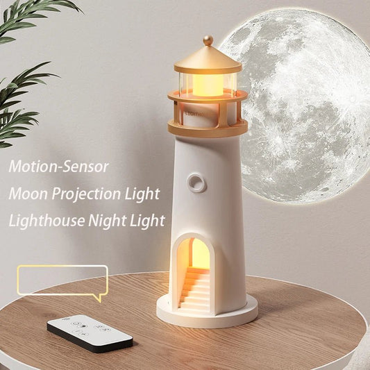 Moon Lamp Projection Lighthouse Lamps Night Light Remote Control Bluetooth Music Motion Sensor Ambient Lights Xmas Birthday Gift - Smoothy Home