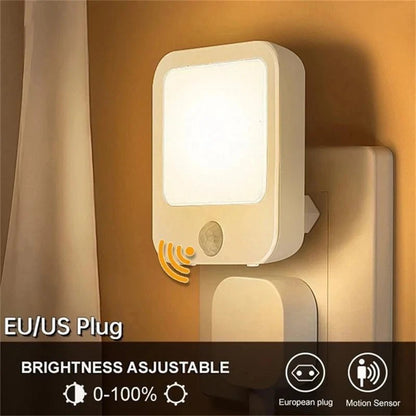 Motion Sensor LED Night Lights EU Plug Dimmable Cabinet Light For Baby Bedside Bedroom Corridor Wireless Night Lamp Lighting - Smoothy Home