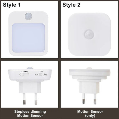 Motion Sensor LED Night Lights EU Plug Dimmable Cabinet Light For Baby Bedside Bedroom Corridor Wireless Night Lamp Lighting - Smoothy Home