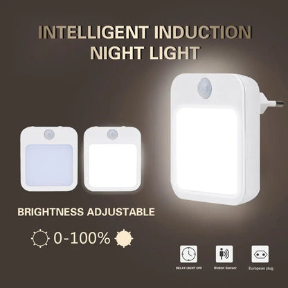 Motion Sensor LED Night Lights EU Plug Dimmable Cabinet Light For Baby Bedside Bedroom Corridor Wireless Night Lamp Lighting - Smoothy Home