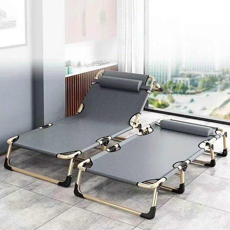Multifunctional Steel Pipe Folding Lounger, Home Simple Single Ultralight Night Bed, Office Nap Camp Bed, Camping Tourist Bed - Smoothy Home