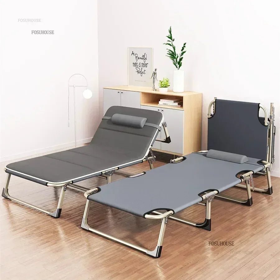 Multifunctional Steel Pipe Folding Lounger, Home Simple Single Ultralight Night Bed, Office Nap Camp Bed, Camping Tourist Bed - Smoothy Home
