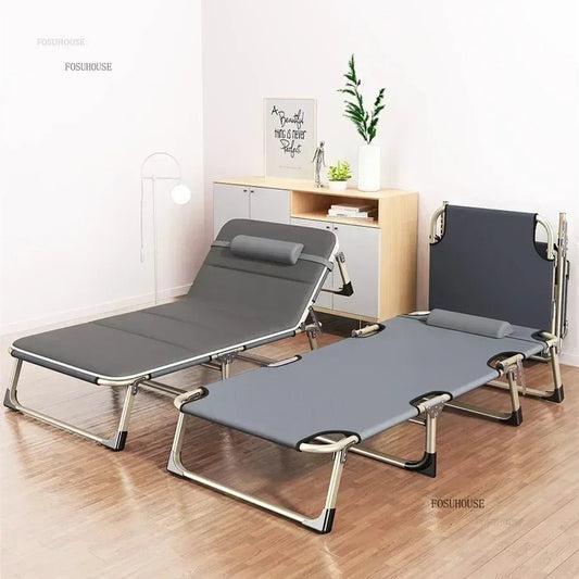 Multifunctional Steel Pipe Folding Lounger, Home Simple Single Ultralight Night Bed, Office Nap Camp Bed, Camping Tourist Bed - Smoothy Home