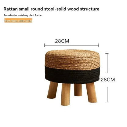Natural Small Round Stool for Entryway, Living Room, Bedroom, Thickened Seat for Shoe Change, Handwoven Home Decor - Smoothy Home