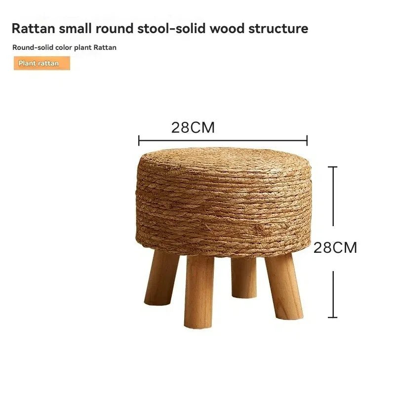 Natural Small Round Stool for Entryway, Living Room, Bedroom, Thickened Seat for Shoe Change, Handwoven Home Decor - Smoothy Home