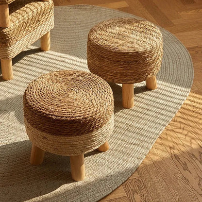 Natural Small Round Stool for Entryway, Living Room, Bedroom, Thickened Seat for Shoe Change, Handwoven Home Decor - Smoothy Home