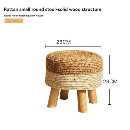 Natural Small Round Stool for Entryway, Living Room, Bedroom, Thickened Seat for Shoe Change, Handwoven Home Decor - Smoothy Home