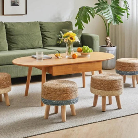 Natural Small Round Stool for Entryway, Living Room, Bedroom, Thickened Seat for Shoe Change, Handwoven Home Decor - Smoothy Home