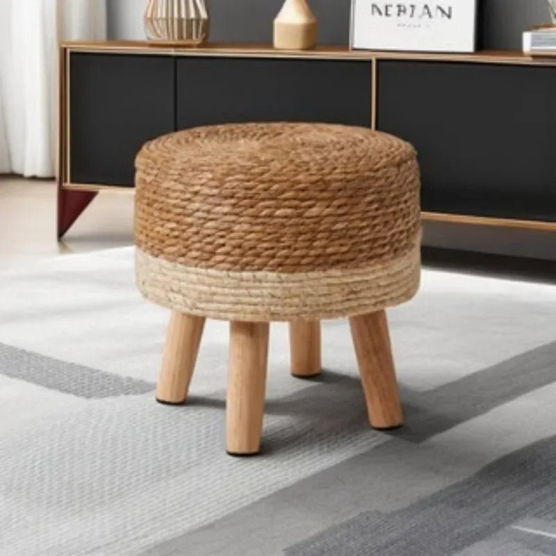 Natural Small Round Stool for Entryway, Living Room, Bedroom, Thickened Seat for Shoe Change, Handwoven Home Decor - Smoothy Home
