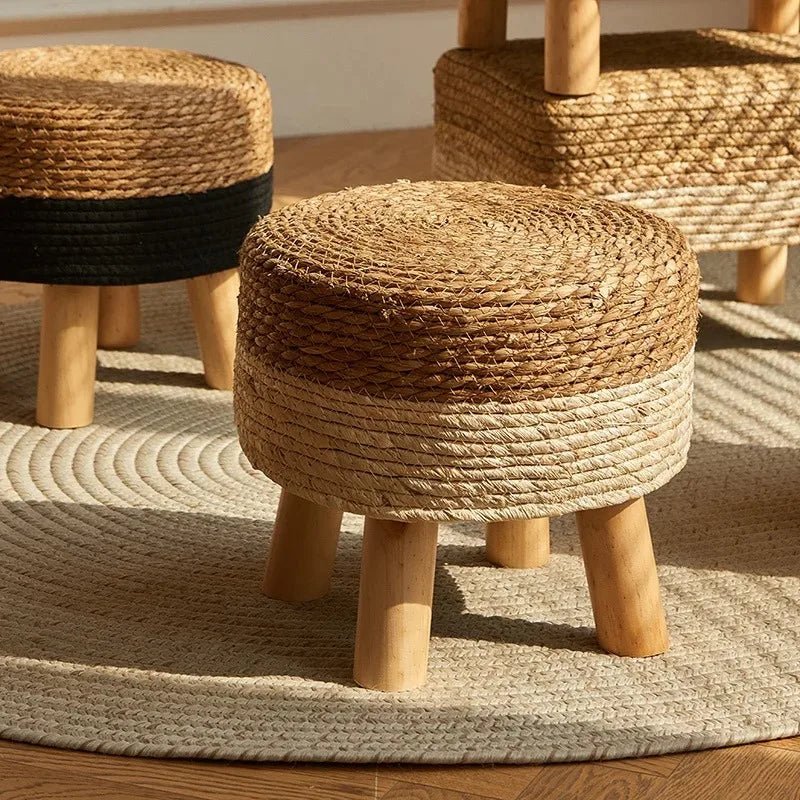 Natural Small Round Stool for Entryway, Living Room, Bedroom, Thickened Seat for Shoe Change, Handwoven Home Decor - Smoothy Home