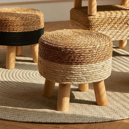 Natural Small Round Stool for Entryway, Living Room, Bedroom, Thickened Seat for Shoe Change, Handwoven Home Decor - Smoothy Home