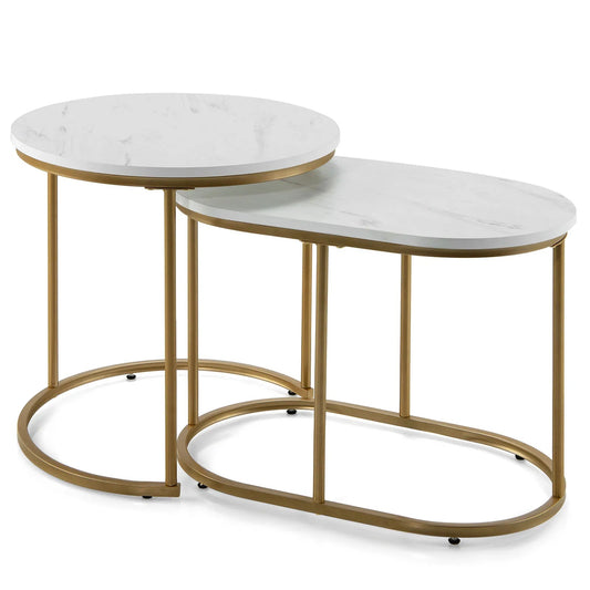 Nesting Coffee Table Modern Set of 2 Marble Coffee Side Table Set Living Room - Smoothy Home