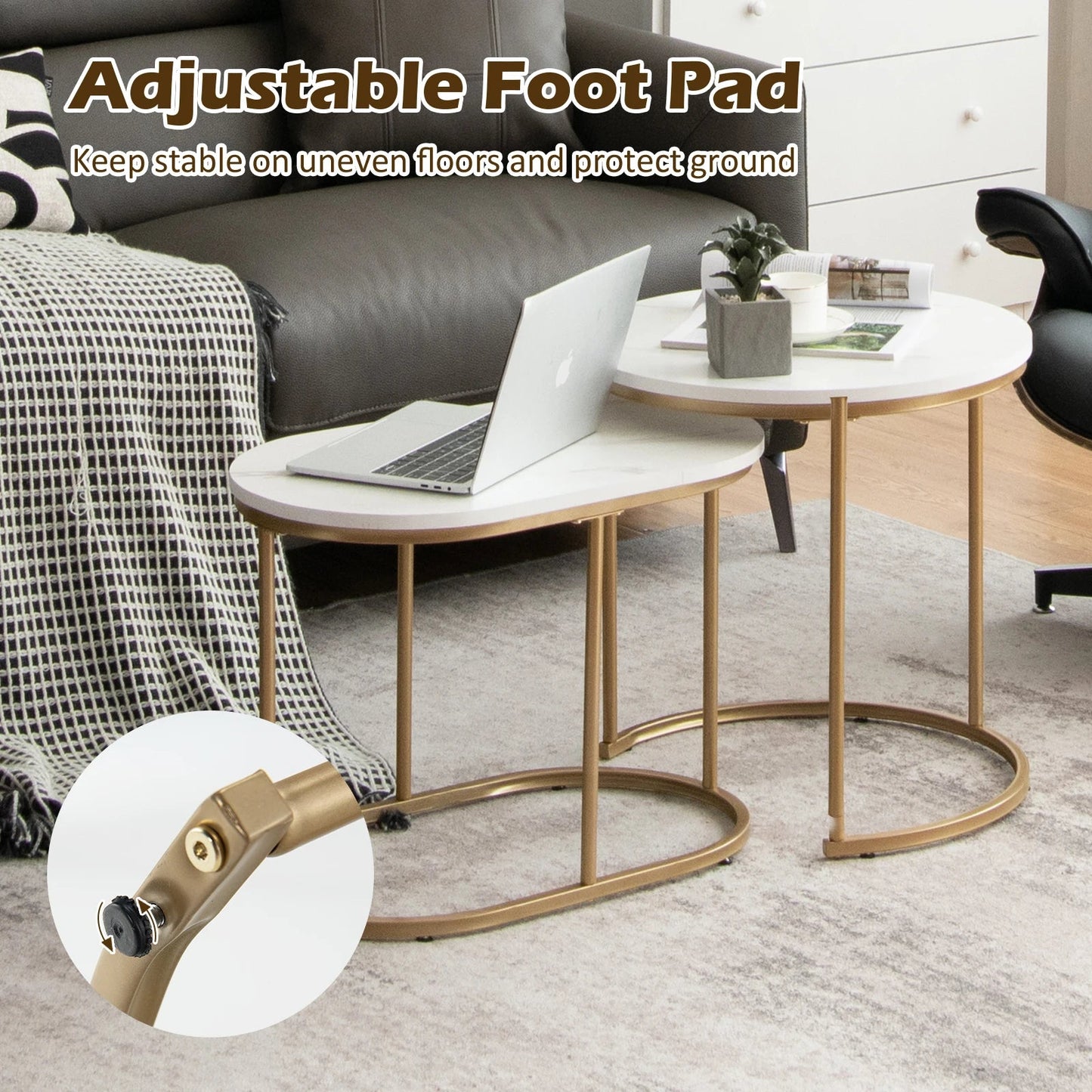 Nesting Coffee Table Modern Set of 2 Marble Coffee Side Table Set Living Room - Smoothy Home