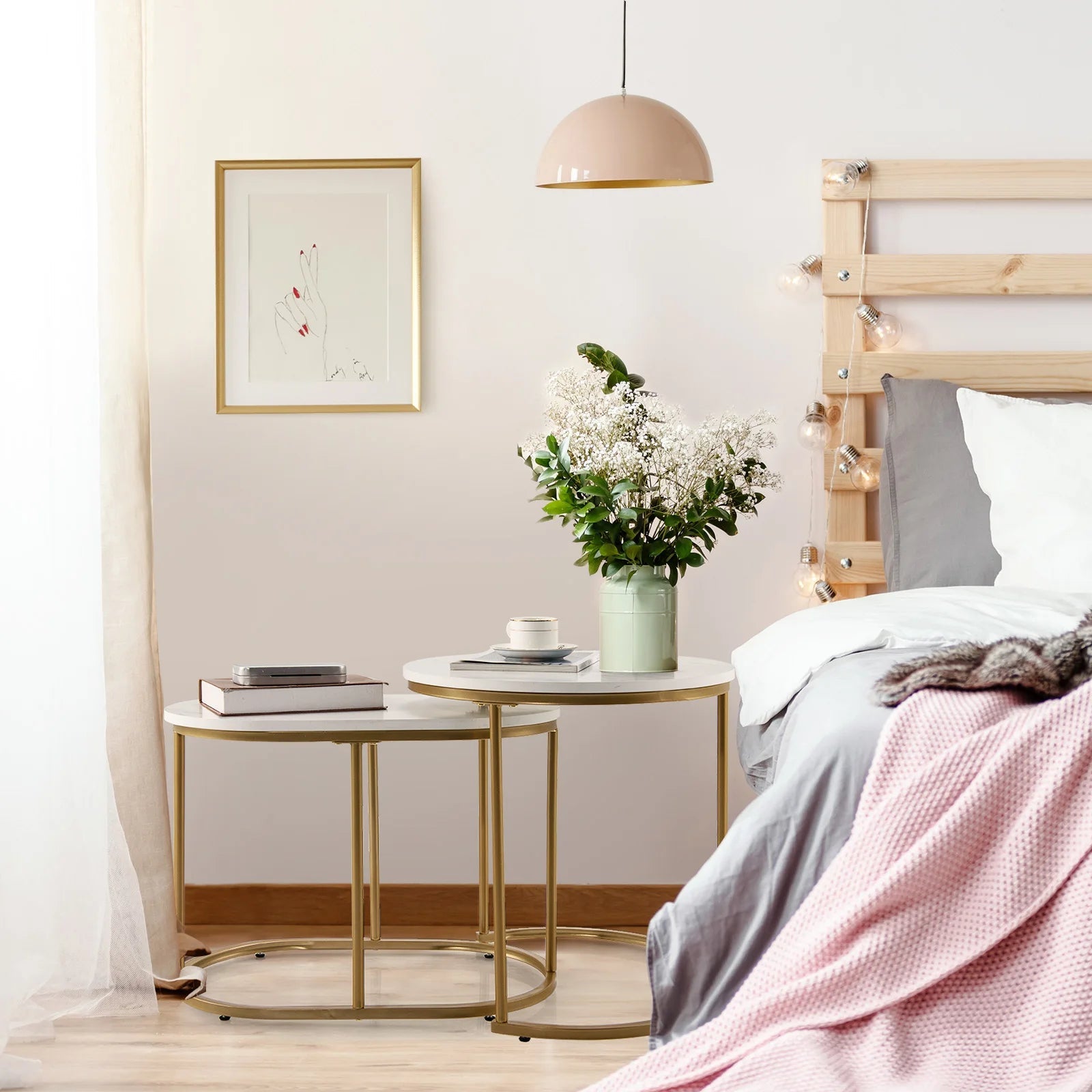 Nesting Coffee Table Modern Set of 2 Marble Coffee Side Table Set Living Room - Smoothy Home