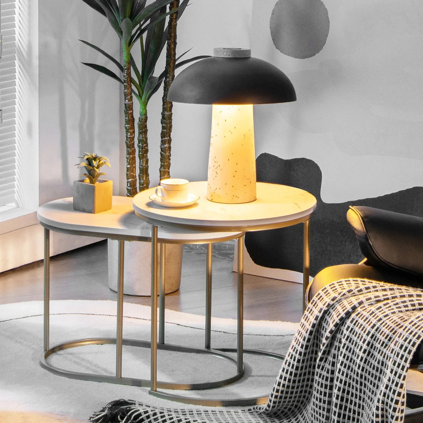 Nesting Coffee Table Modern Set of 2 Marble Coffee Side Table Set Living Room - Smoothy Home