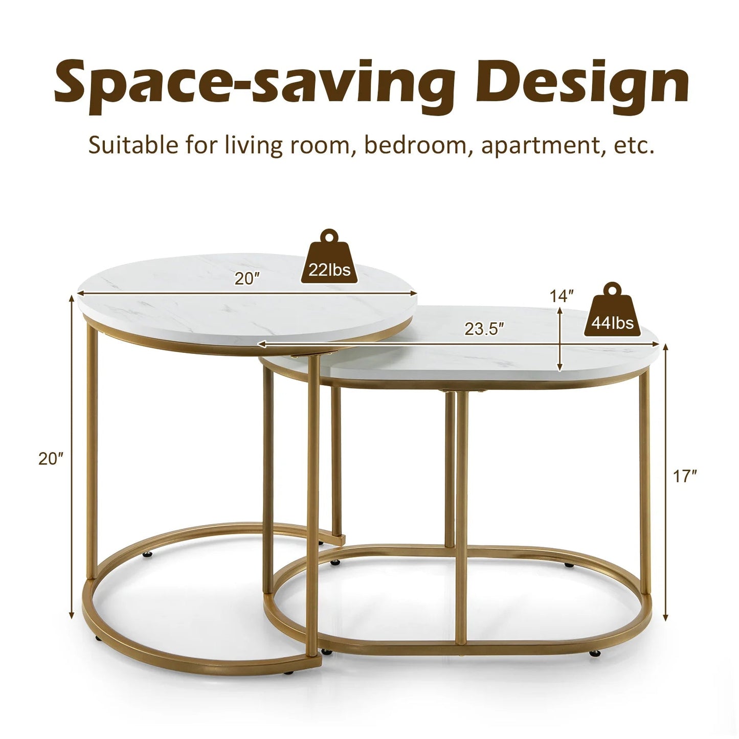 Nesting Coffee Table Modern Set of 2 Marble Coffee Side Table Set Living Room - Smoothy Home