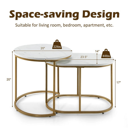 Nesting Coffee Table Modern Set of 2 Marble Coffee Side Table Set Living Room - Smoothy Home
