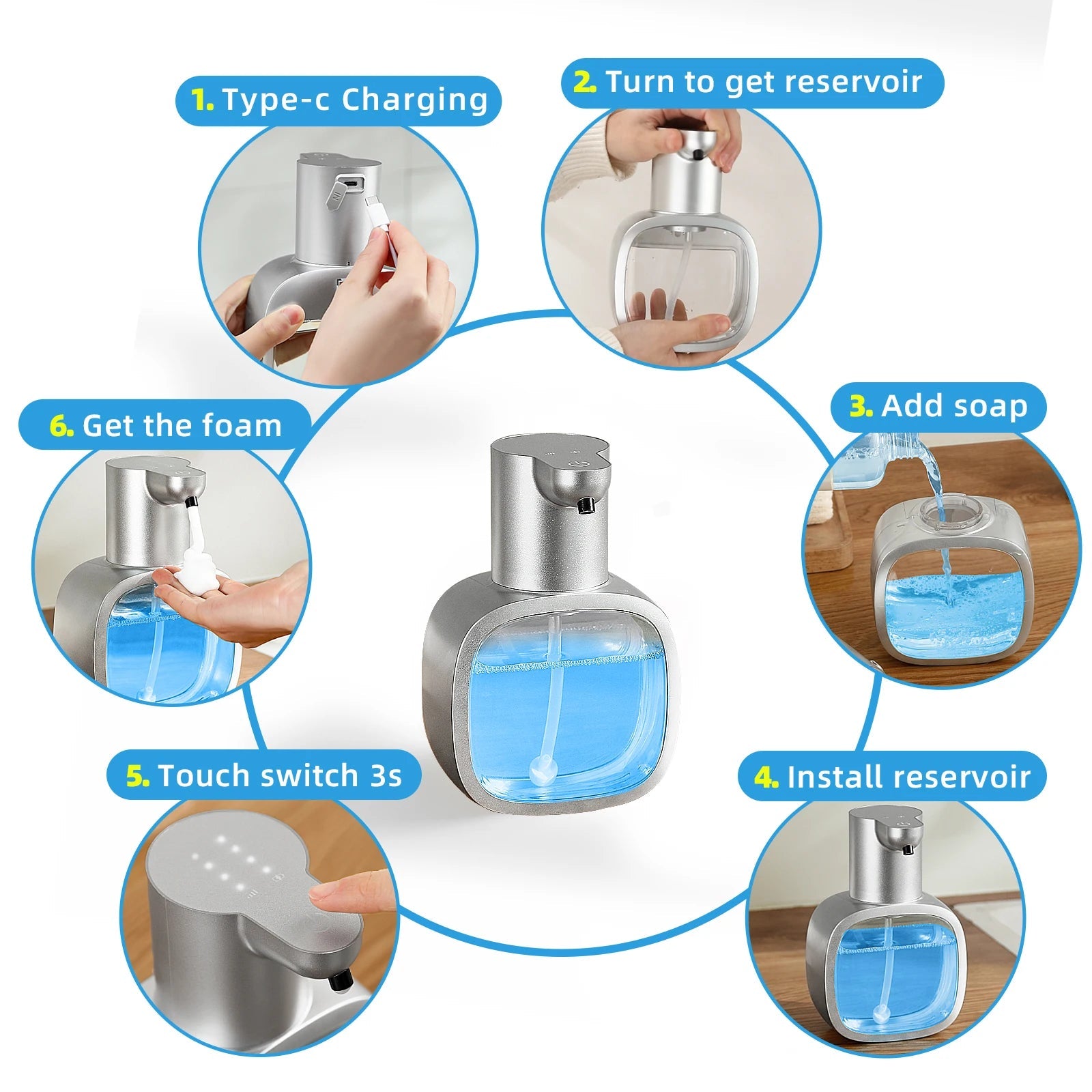 New Wall Mounted Automatic Soap Dispenser Foam Smart Hand Washing Machine 500ml Liquid Rechargeable Bathroom Induction Sensor - Smoothy Home