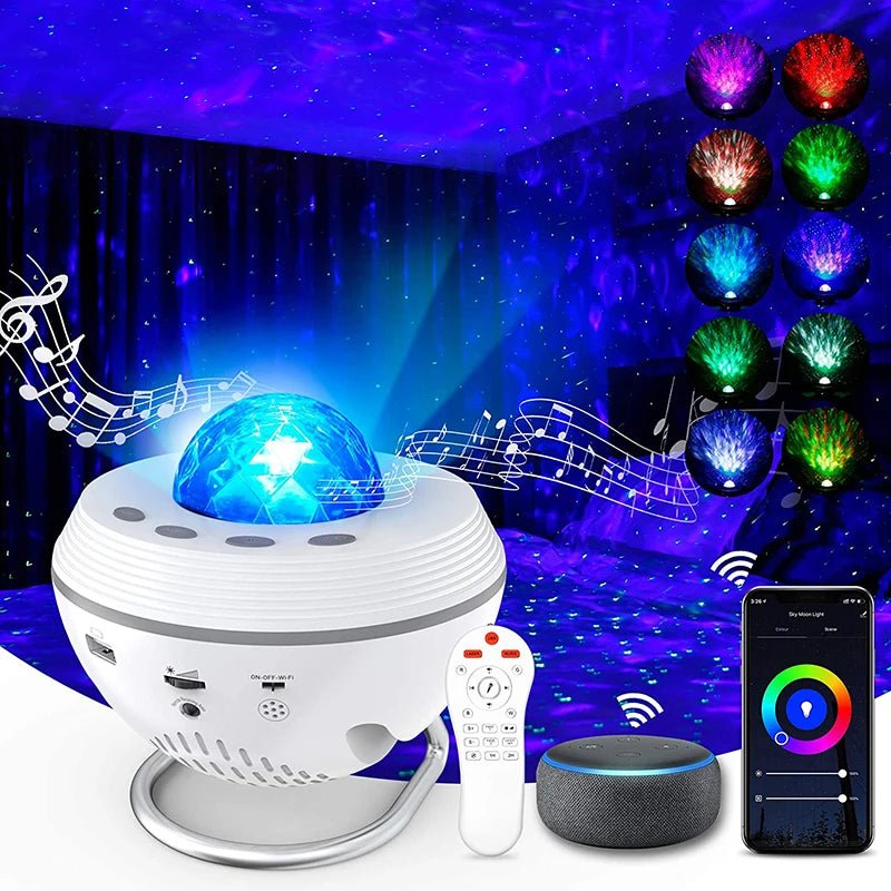 New WiFi Tuya Smart LED Star Galaxy Projector Ocean Wave Starry Sky Night Light Nebula Atmospher Lamp Blueteeth USB Music Player - Smoothy Home