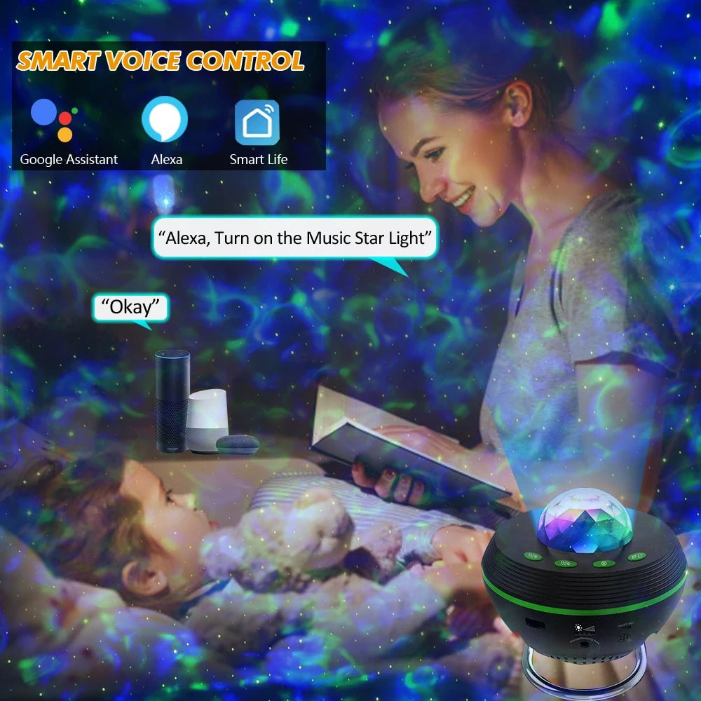 New WiFi Tuya Smart LED Star Galaxy Projector Ocean Wave Starry Sky Night Light Nebula Atmospher Lamp Blueteeth USB Music Player - Smoothy Home