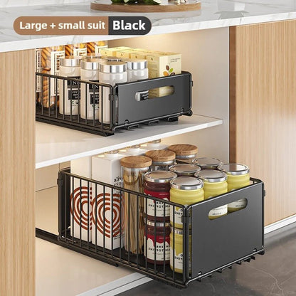 Non Perforated Folding Cabinet with Pull-out Basket Multifunctional Snack Storage Rack Household Kitchen Sink Storage Rack - Smoothy Home